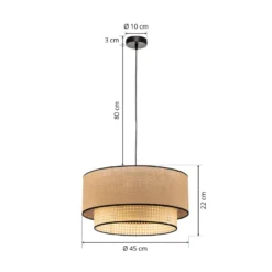 Lámpara colgante Boho, marrón/madera, Ø 45 cm, tela/ratán