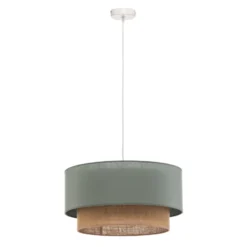 Lámpara colgante Boho, verde salvia/marrón, Ø 45 cm, tejido