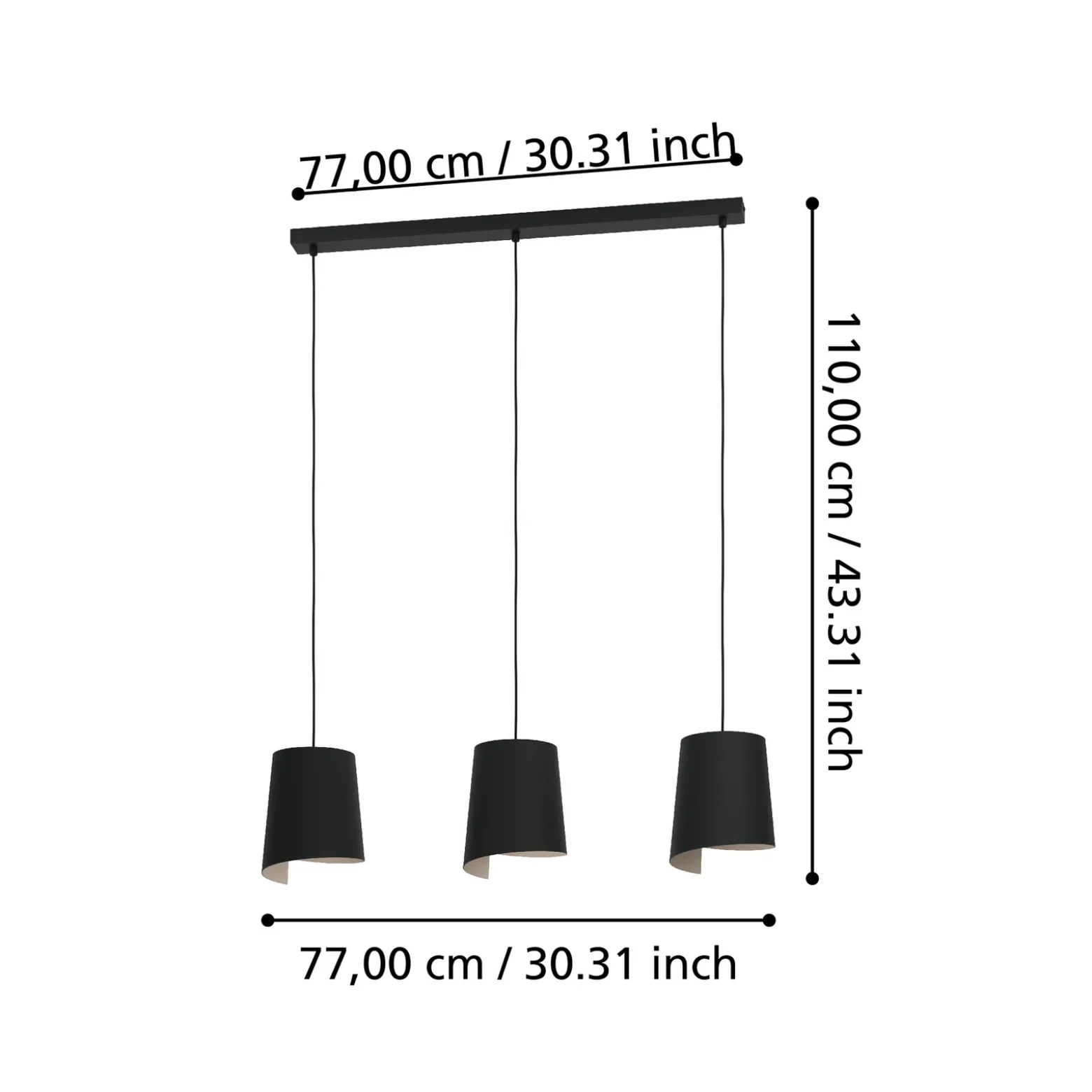Lámpara colgante Bolivia color negro/arena, 3 luces