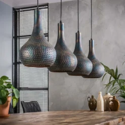Lámpara colgante Bombur de 4 luces negro-marrón