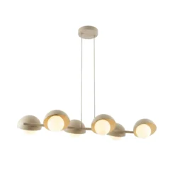 Lámpara colgante BOOM, color beige, longitud 88 cm, 6 luces, metal/cristal