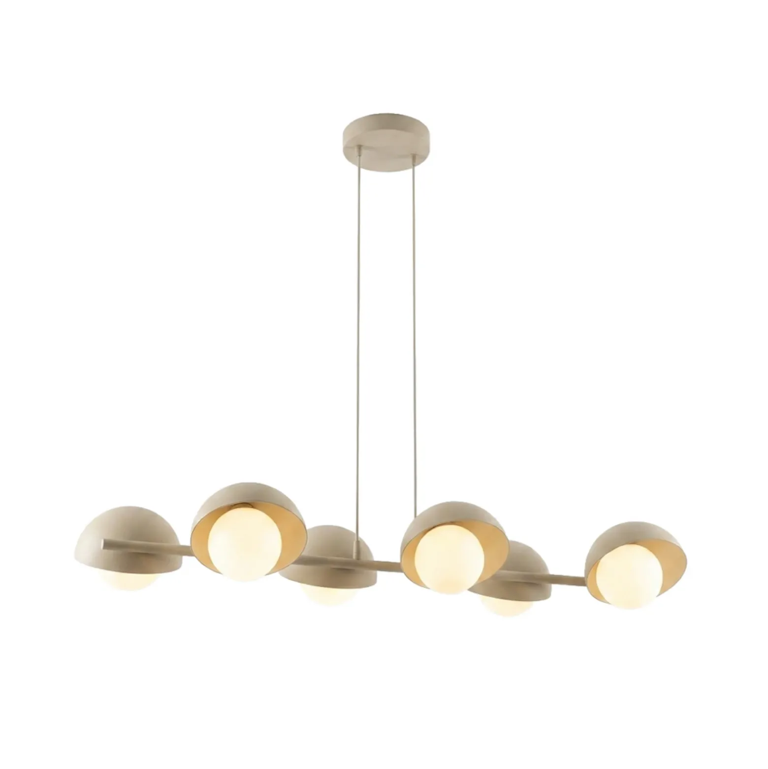 Lámpara colgante BOOM, color beige, longitud 88 cm, 6 luces, metal/cristal
