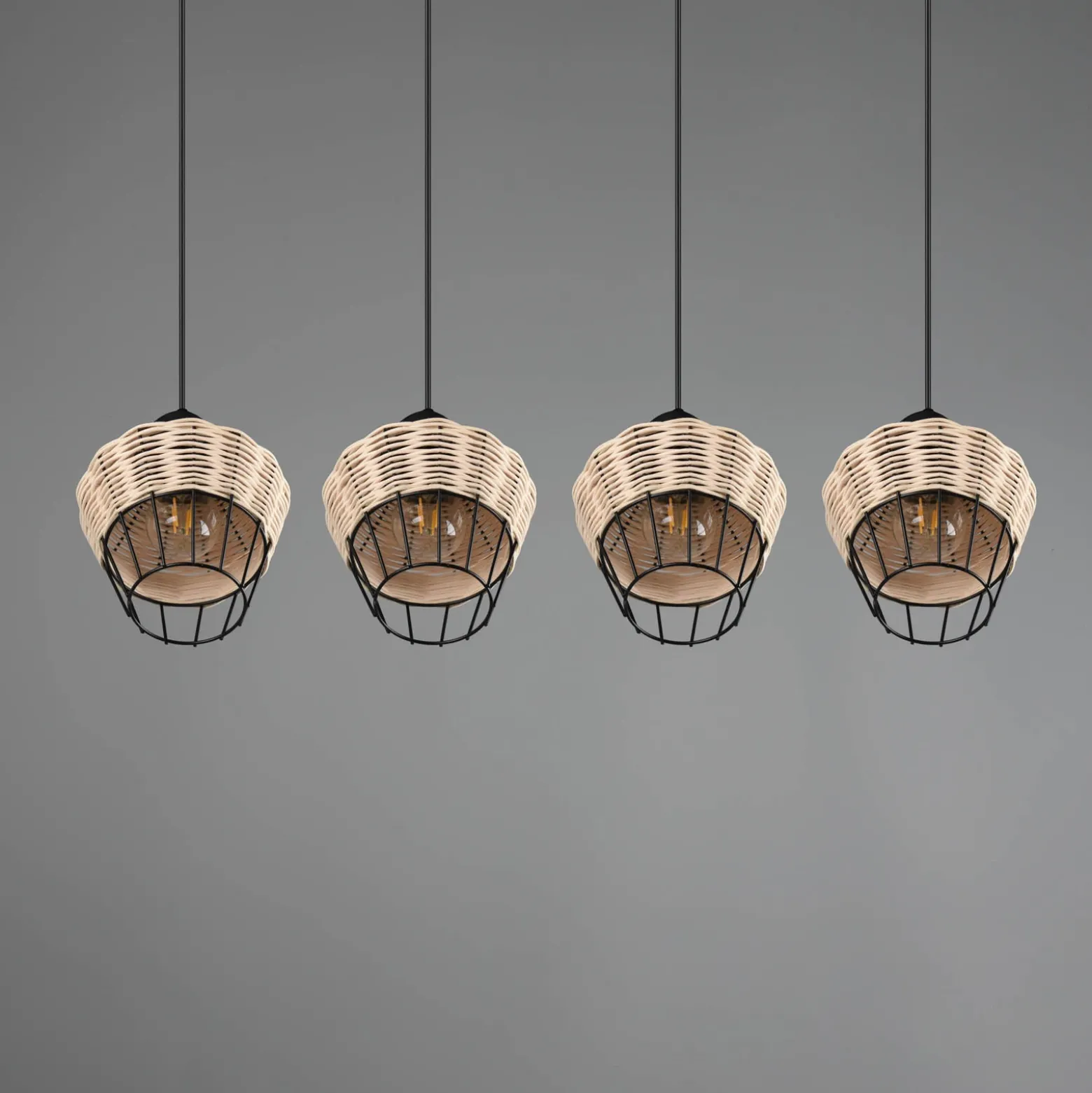 Lámpara colgante Borka, 4 luces, natural