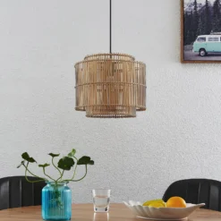 Lámpara colgante Bridga de Lindby, Ø 35 cm, negra, de bambú