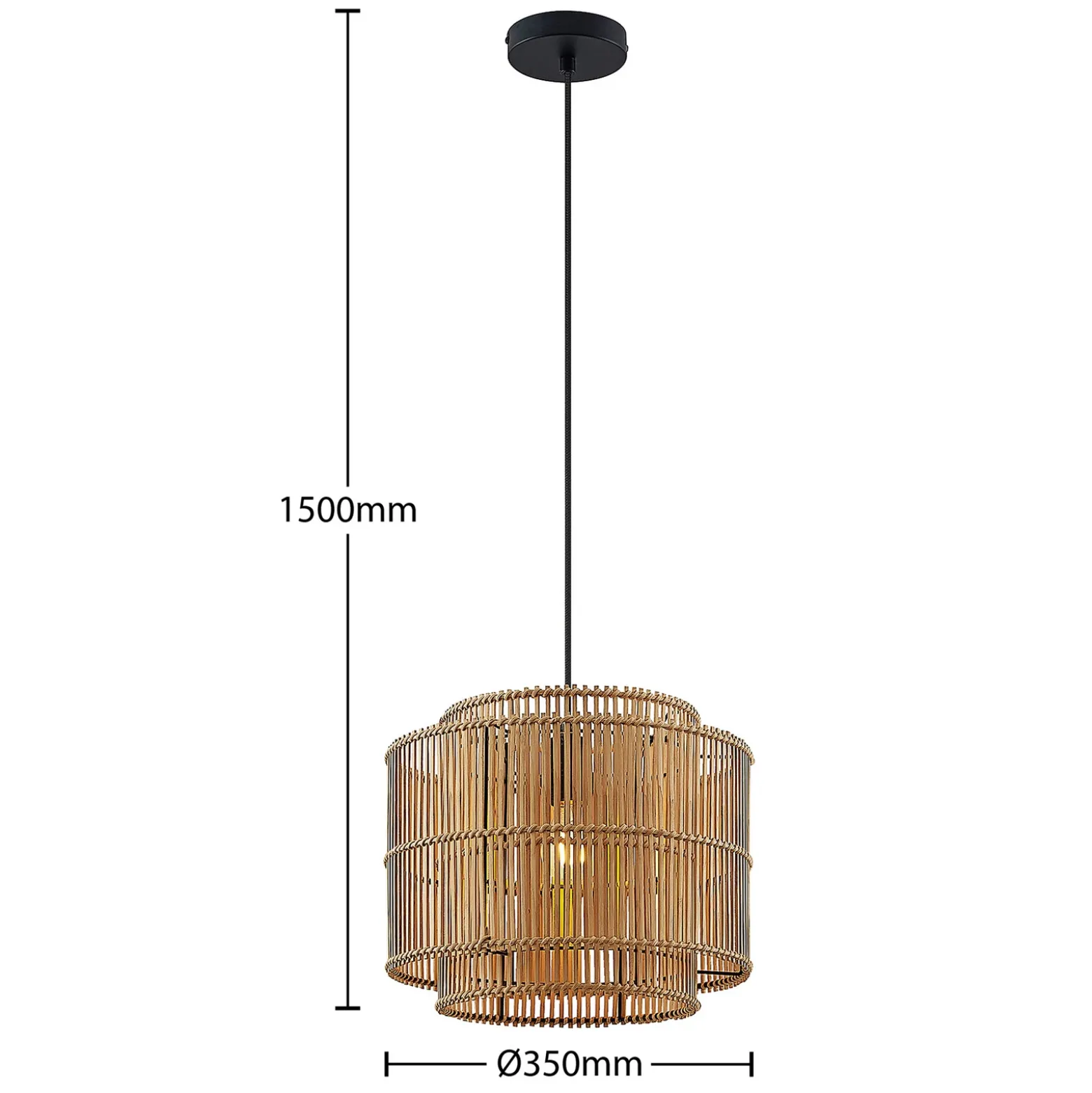 Lámpara colgante Bridga de Lindby, Ø 35 cm, negra, de bambú