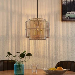 Lámpara colgante Bridga de Lindby, Ø 35 cm, negra, de bambú
