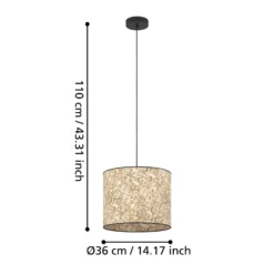 Lámpara colgante Butterburn, Ø 36 cm, beige/verde, tela