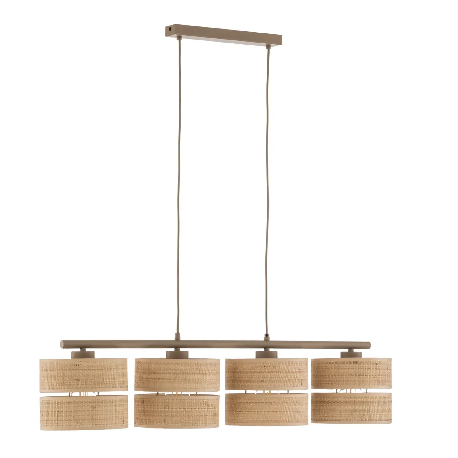 Lámpara colgante Calma, 4 luces, beige, rafia, longitud 95 cm