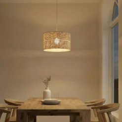 Lámpara colgante Calma, 1 luz, beige, rafia, Ø 50 cm, E27