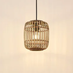 Lámpara colgante Canyana de Lindby, natural, ratán, Ø 22 cm