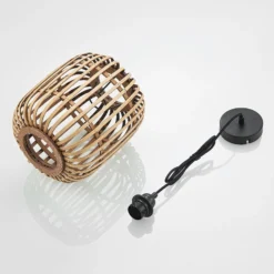 Lámpara colgante Canyana de Lindby, natural, ratán, Ø 22 cm