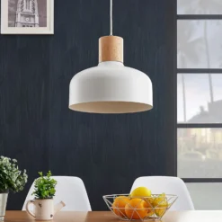 Lámpara colgante Carlise con elemento de madera