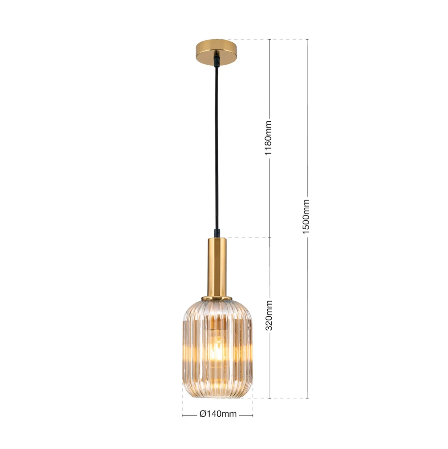 Lámpara colgante Carneval, latón envejecido/ámbar, Ø 14 cm, cristal