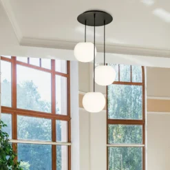 Lámpara colgante Casablanca Acai, blanco/negro, redonda, 3 luces, 26 cm
