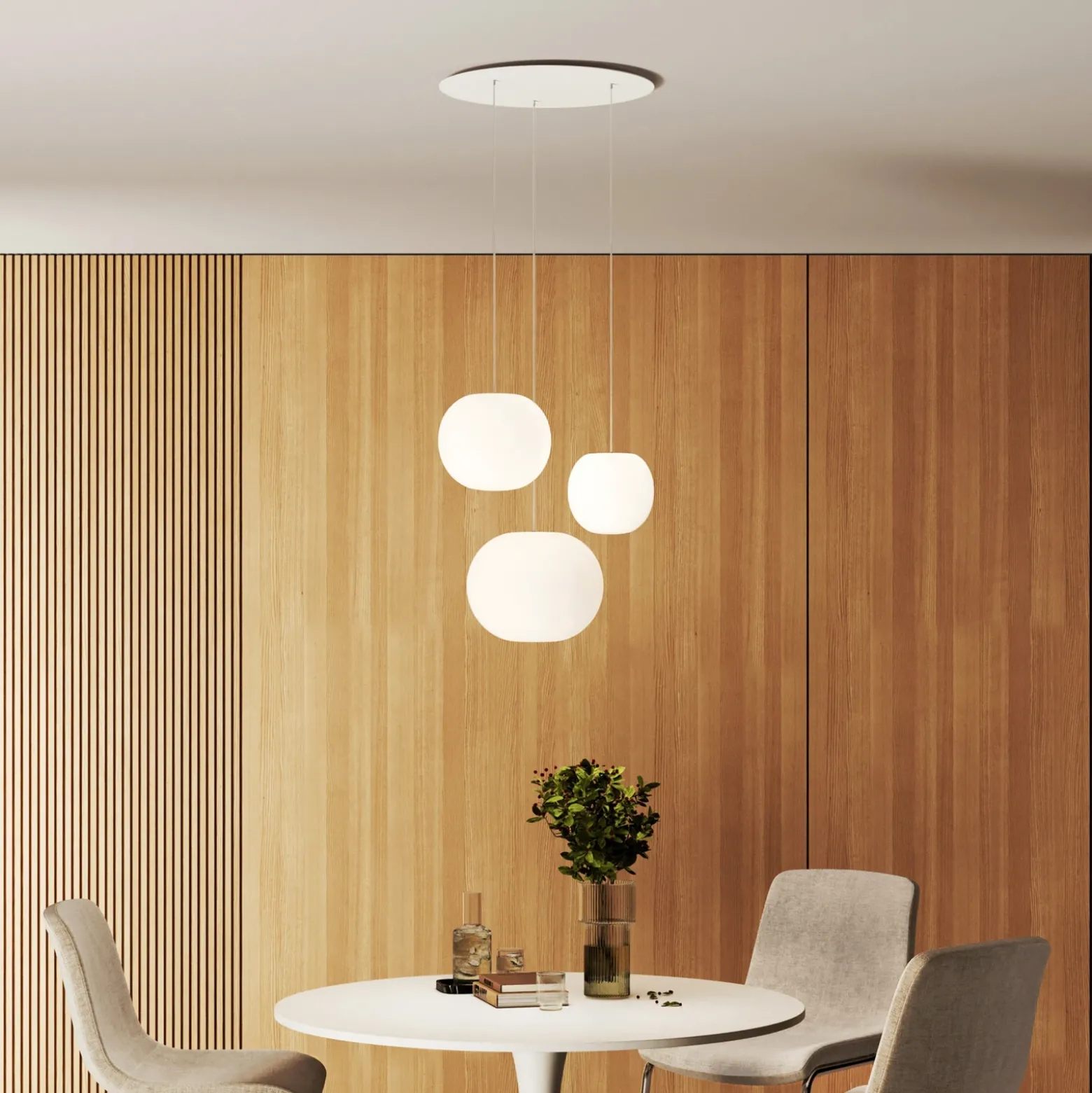 Lámpara colgante Casablanca Acai, blanca, 3 luces, 16 cm/21 cm/26 cm