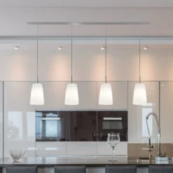 Lámpara colgante Casablanca Mesa, blanca, cristal, 4 luces, 120 cm, E27