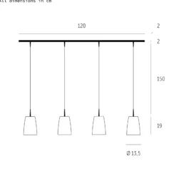 Lámpara colgante Casablanca Mesa, blanca, cristal, 4 luces, 120 cm, E27