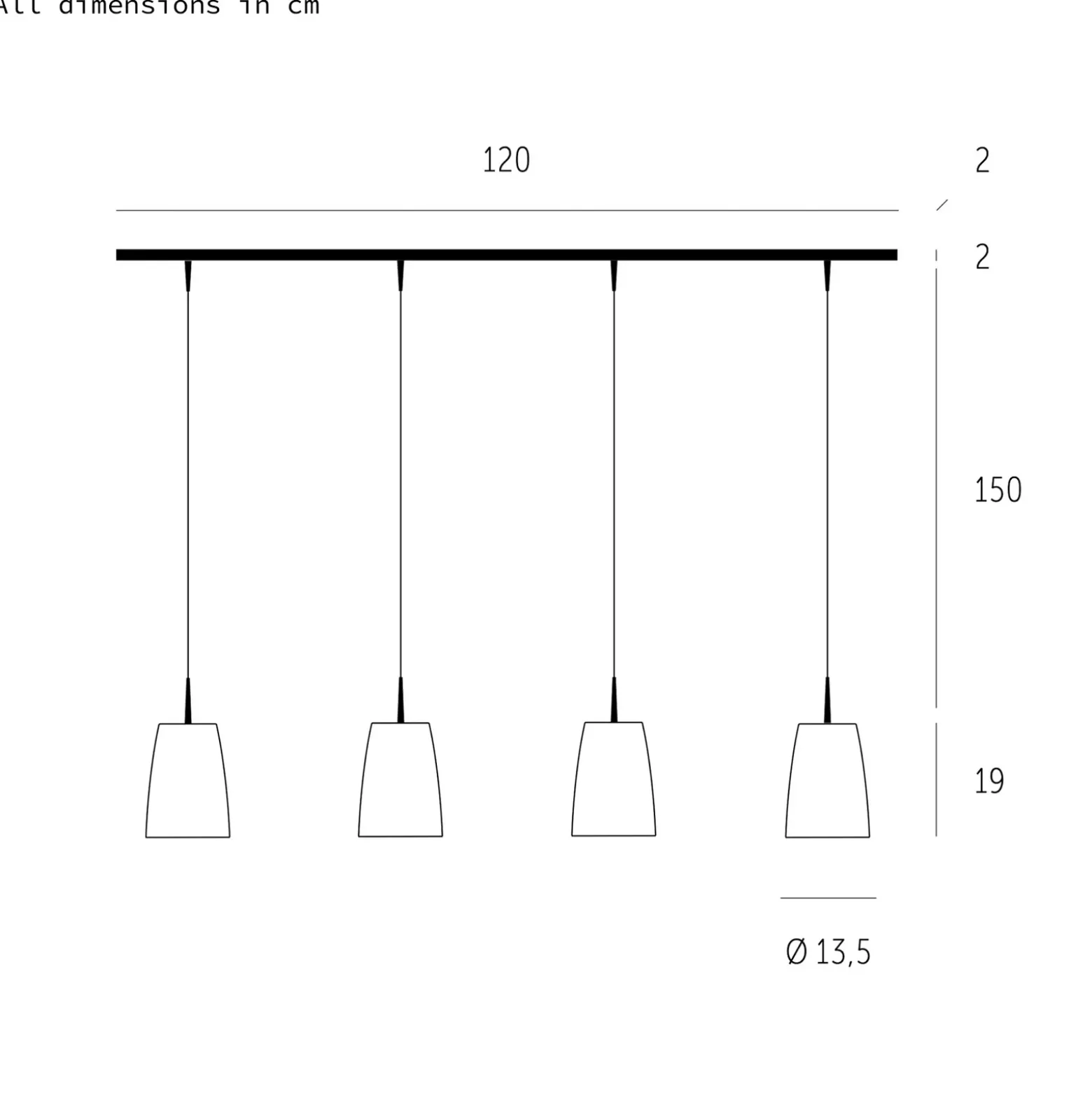 Lámpara colgante Casablanca Mesa, blanca, cristal, 4 luces, 120 cm, E27