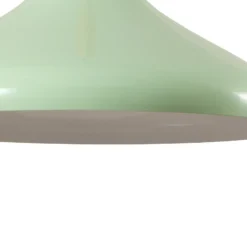 Lámpara colgante Chris, verde menta/blanco, Ø 35 cm, metal, detalle madera