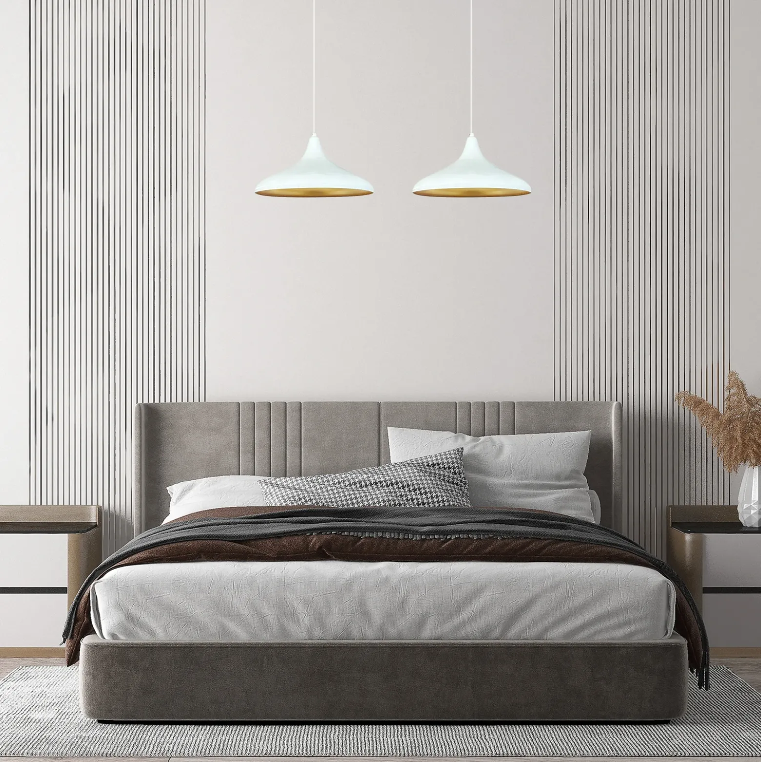 Lámpara colgante Claus, blanca, longitud 85 cm, 2 luces, metal