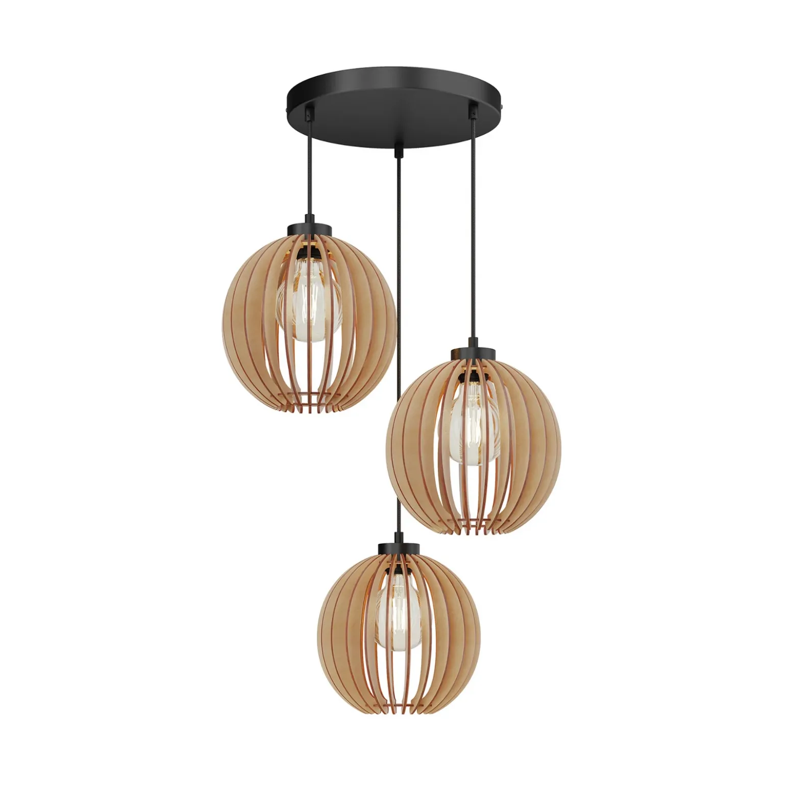 Lámpara colgante Clay de contrachapado de abedul, 51 cm, 3 lámparas, redonda