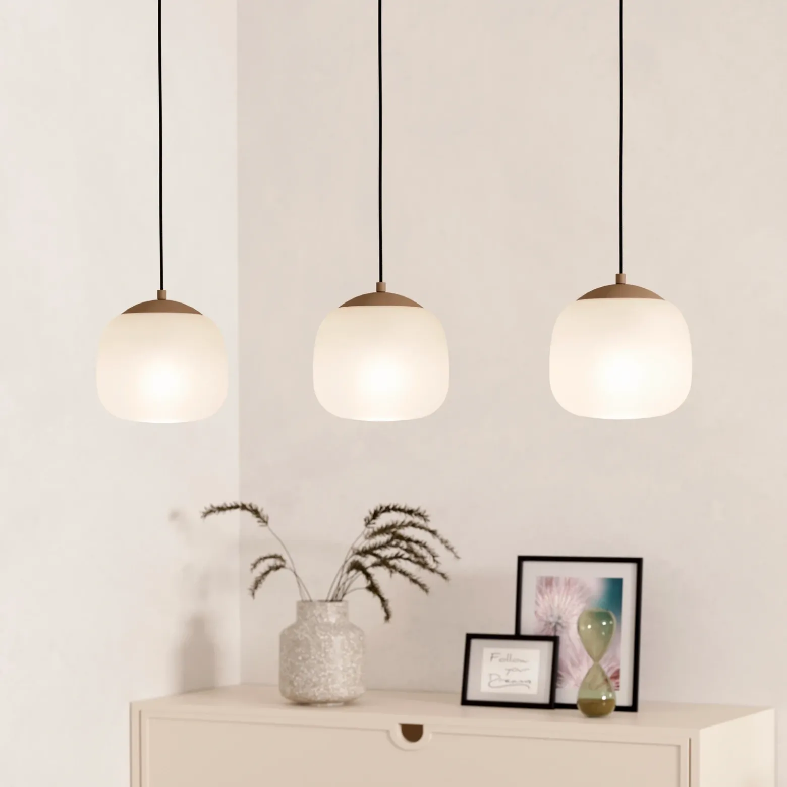 Lámpara colgante Cominio topo/arena, 3 luces