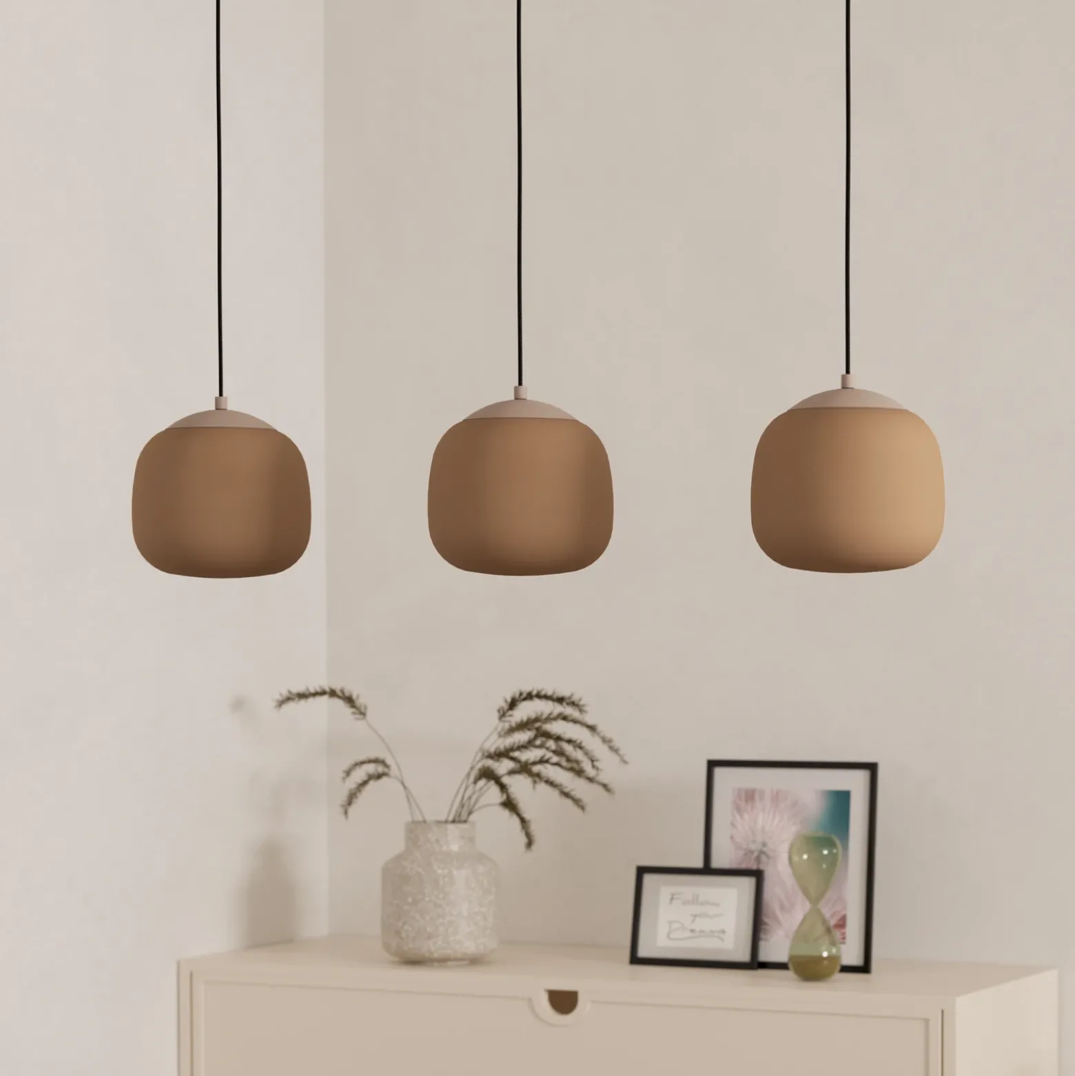 Lámpara colgante Cominio topo/arena, 3 luces