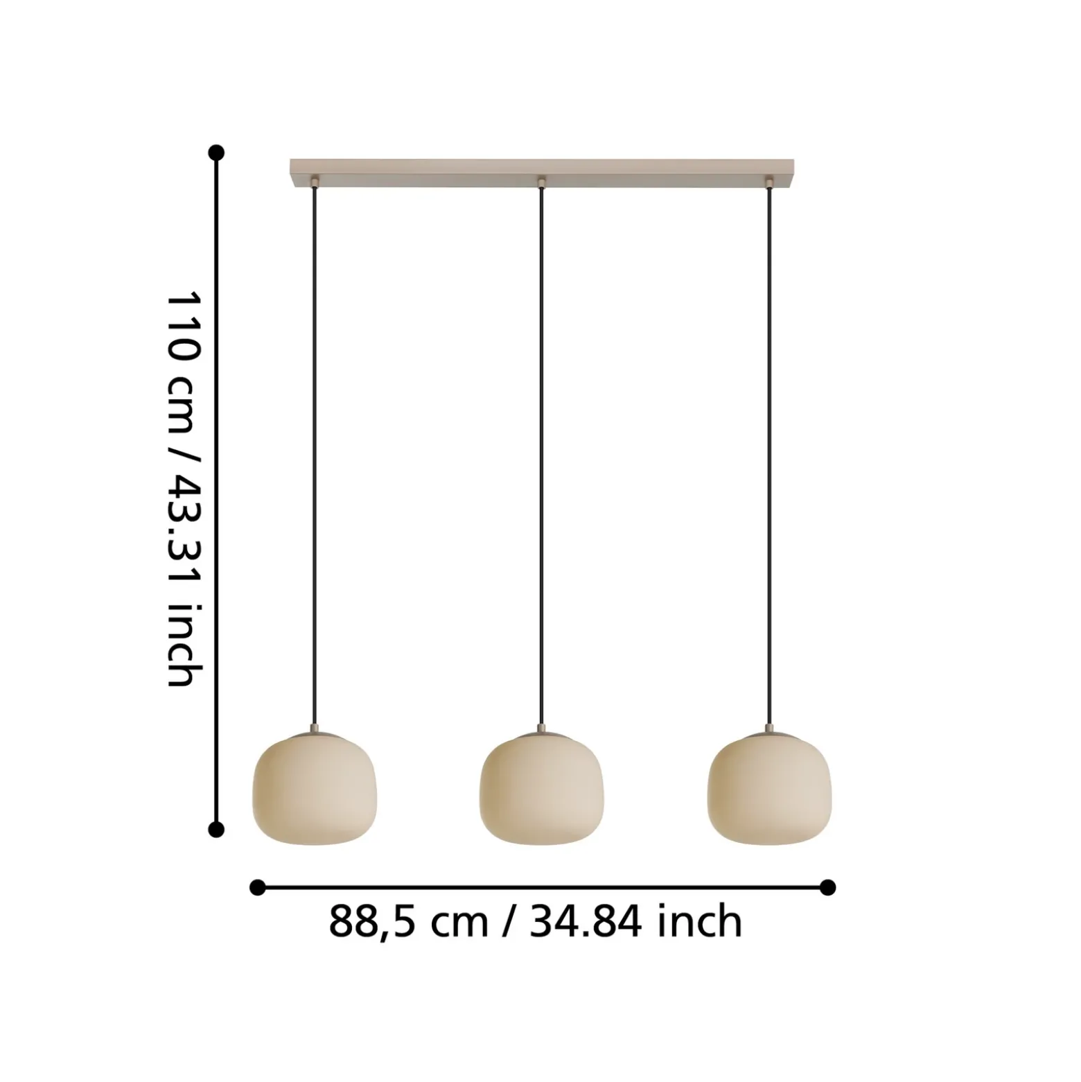 Lámpara colgante Cominio topo/arena, 3 luces