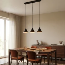 Lámpara colgante Cono, 3 luces, negro, E27