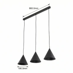 Lámpara colgante Cono, 3 luces, negro, E27