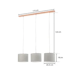 Lámpara colgante Corralee, gris, 3 luces