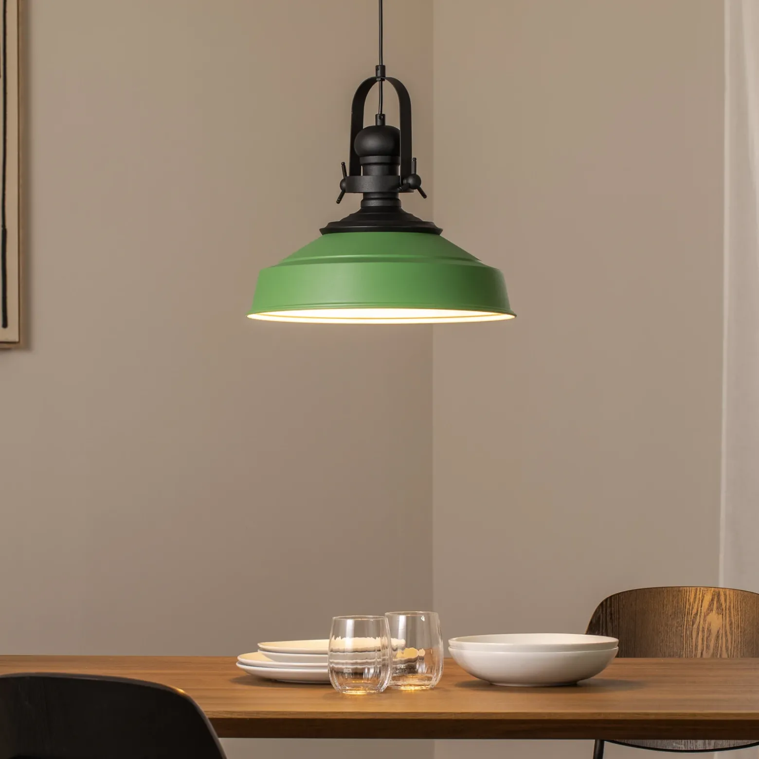 Lámpara colgante Craft, verde, metal, Ø 41 cm, E27