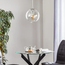 Lámpara colgante 562, cristal transparente, capuchón/dosel cromado