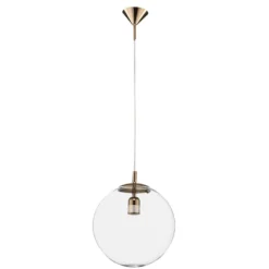 Lámpara colgante 562, cristal transparente, capuchón/dosel dorado