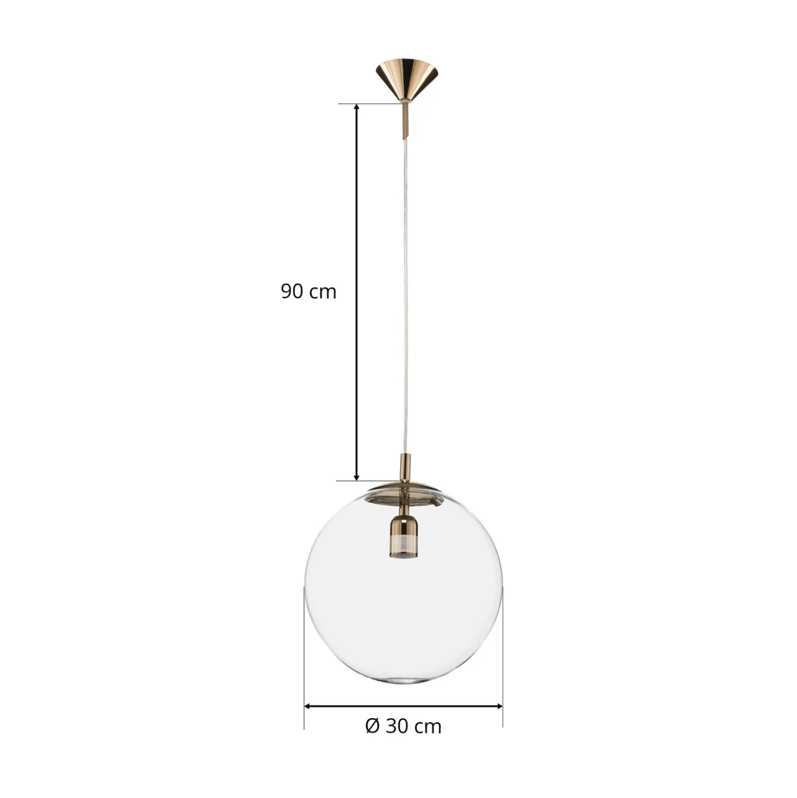 Lámpara colgante 562, cristal transparente, capuchón/dosel dorado
