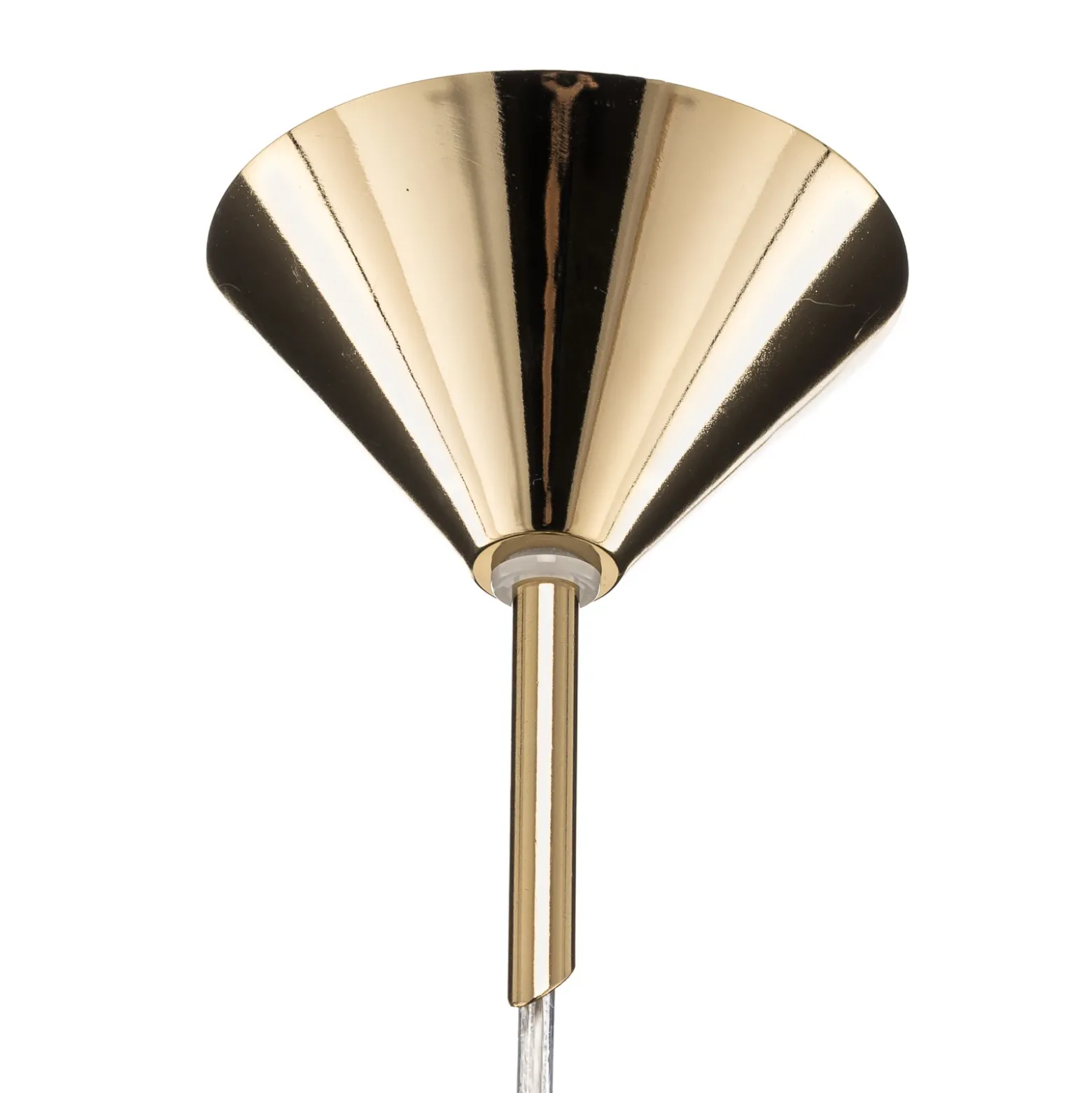 Lámpara colgante 562, cristal transparente, capuchón/dosel dorado
