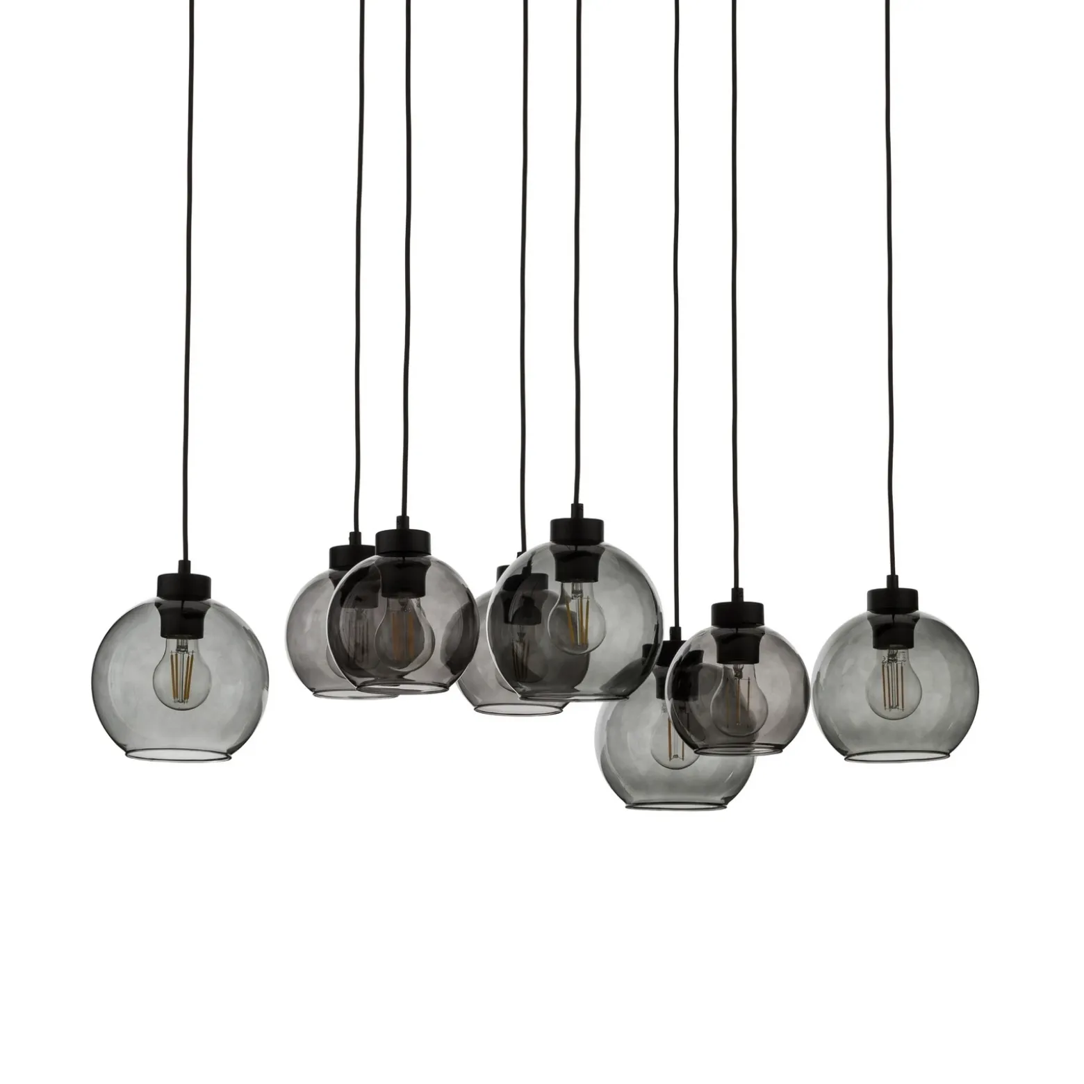Lámpara colgante Cubus, 95 cm de largo, 8 luces, gris humo, cristal