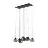 Lámpara colgante Cubus, 95 cm de largo, 8 luces, gris humo, cristal