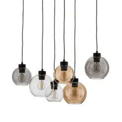 Lámpara colgante Cubus, 74 cm, 6 luces, transparente/miel/marrón, cristal