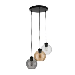 Lámpara colgante Cubus, Ø 50 cm, 3 luces, transparente/marrón miel, cristal