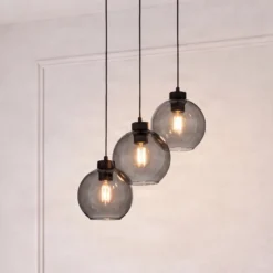 Lámpara colgante Cubus, Ø 50 cm, 3 luces, gris ahumado, cristal