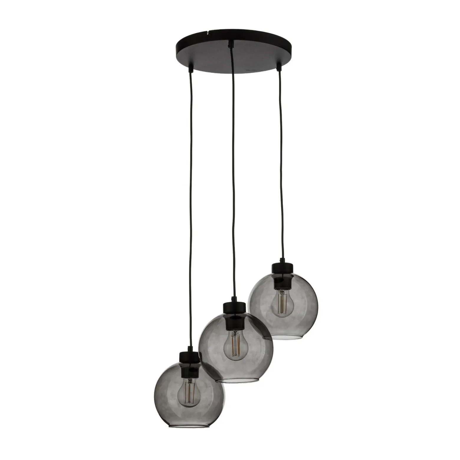 Lámpara colgante Cubus, Ø 50 cm, 3 luces, gris ahumado, cristal