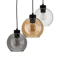 Lámpara colgante Cubus, Ø 50 cm, 3 luces, transparente/marrón miel, cristal