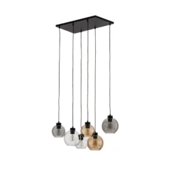 Lámpara colgante Cubus, 74 cm, 6 luces, transparente/miel/marrón, cristal