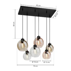 Lámpara colgante Cubus, 74 cm, 6 luces, transparente/miel/marrón, cristal