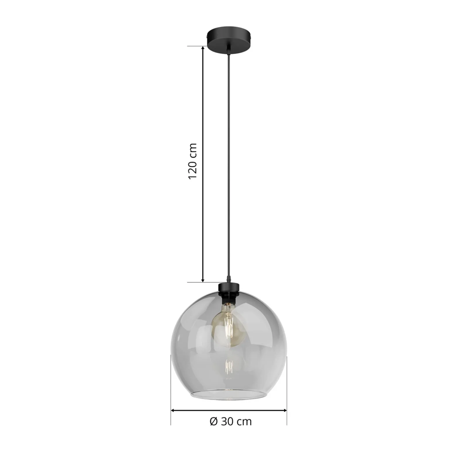 Lámpara colgante Cubus, gris humo, cristal, Ø 30 cm, E27