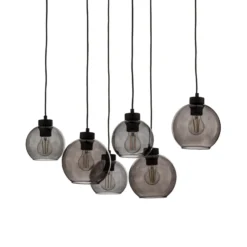 Lámpara colgante Cubus, gris humo, cristal, 74 cm de largo, 6 luces