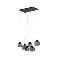 Lámpara colgante Cubus, gris humo, cristal, 74 cm de largo, 6 luces
