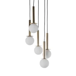Lámpara colgante Daisy, 5 luces, dorada/blanca/negra, cristal