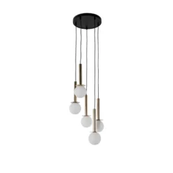 Lámpara colgante Daisy, 5 luces, dorada/blanca/negra, cristal